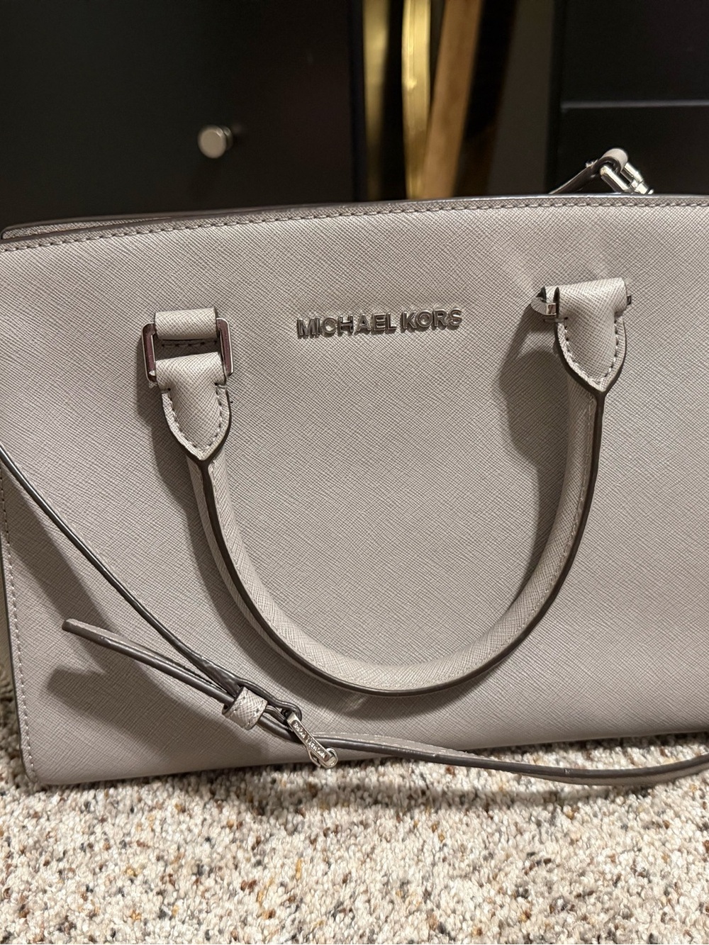 Michael Kors Selma Medium Saffiano Leather Satchel Pearl Grey